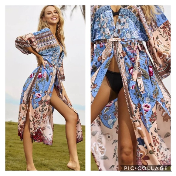 S-XXL Lela Vintage Rose Maxi Kimono 🌹New - Picture 3 of 9